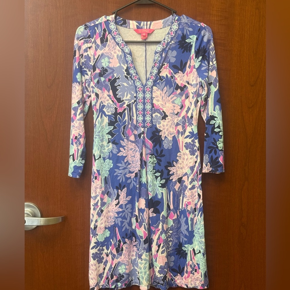 Lilly Pulitzer Blue and Pink Floral Long Sleeve Dress